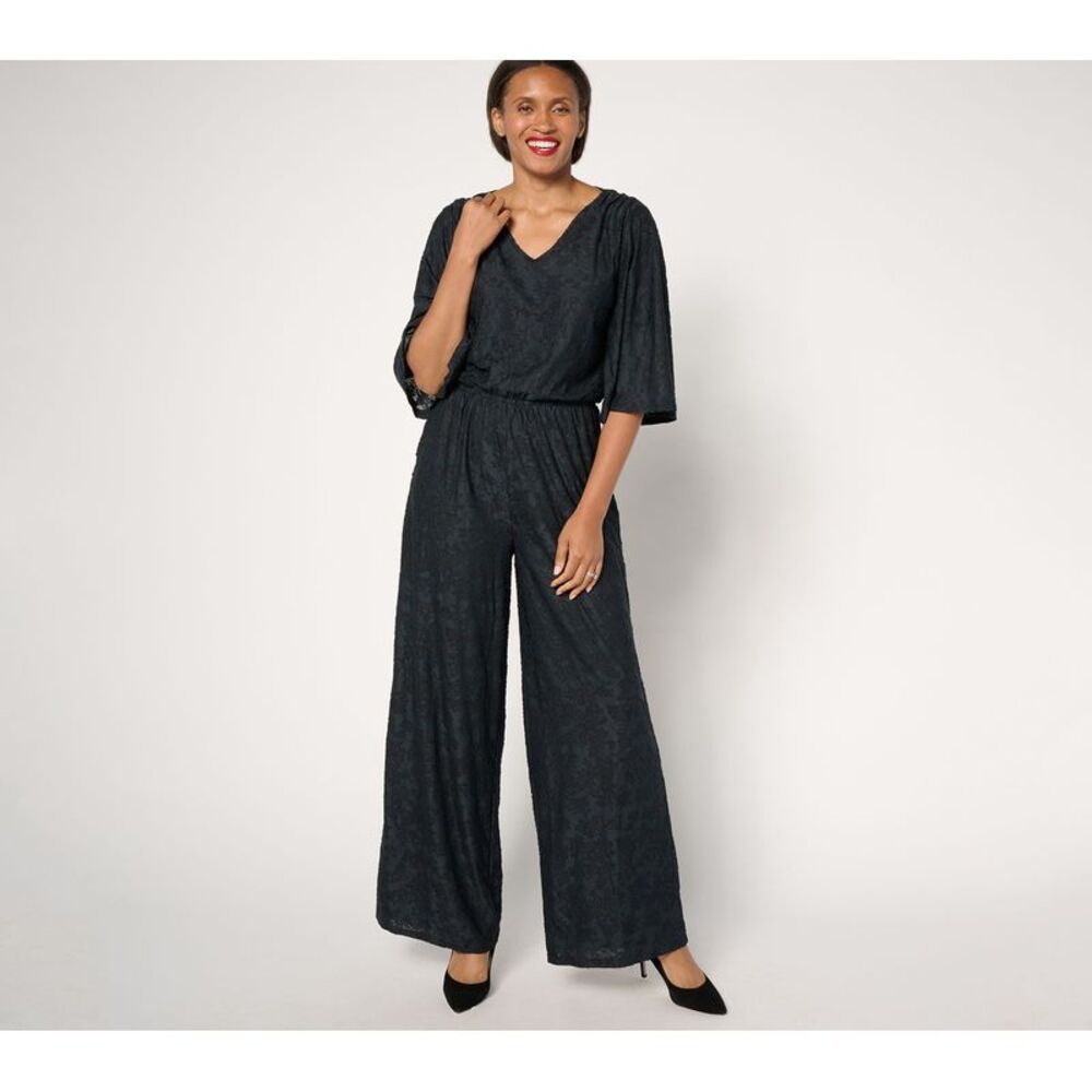 Wacoal Women's Petite Dress PXL Satin Jacquard Wide Leg Black A696682